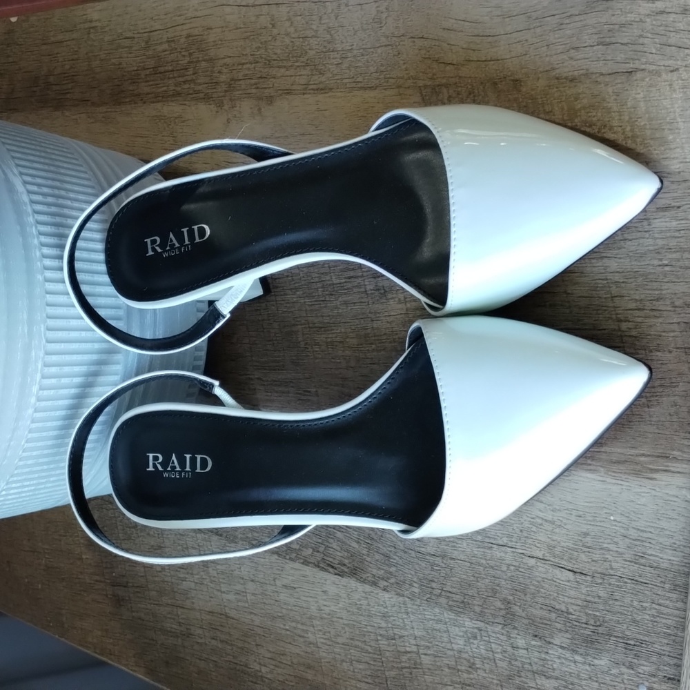 RAID wide fit Enrique mid heel shoes with sling back and pointed toe